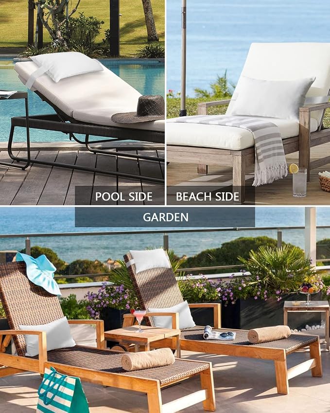Outdoor Pillows Covers with Inserts Solid White Waterproof Recliner Pillow with Adjustable Strap Throw Pillows for Patio Furniture Pool Lounge Chair, 11x16 inch, 1PCS