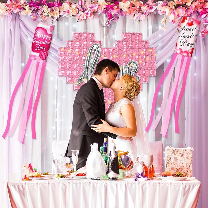 NOVWANG 2 Pieces 40 Inches Valentine's Day Windsock, Valentine Hearts Windsocks Outdoor Hanging Wind Sock for Wedding Anniversary Home Party Yard Garden Patio Decoration