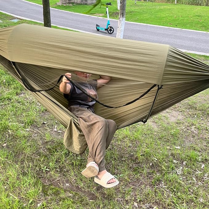 Camping Hammock with Canopy Anti Roll Widened 300kg Capacity Tree Hammock for Backyard Lounging Backpacking Open Air Activities