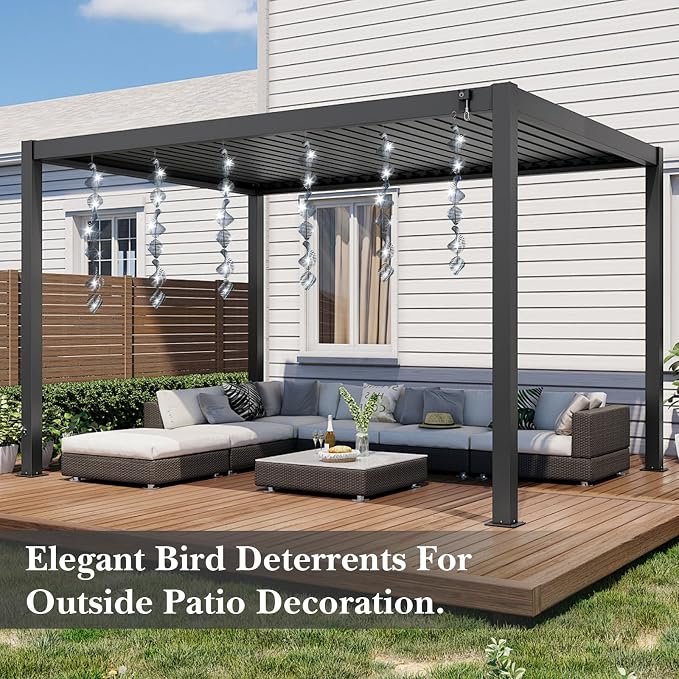 Bird Deterrents for Outside Patio, Bird Scare Devices Set Highly Reflective 3D Wind Spinners Outdoor Garden Decor, Bird Reflectors to Keep Birds Away Window Roof Yard Orchards Deck 12 Discs 4 Pcs