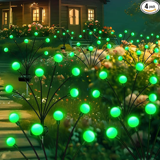 Solar Garden Lights Outdoor Waterproof, Swaying Firefly Light, Garden Decor | 4 Pack Solar Firefly Lights, Auto On/Off Decor for Yard, Patio, Pathway and Lawn, Gifts for Women, Christmas Decor (Green)