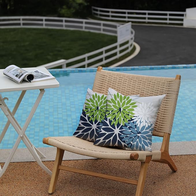 DFXSZ Pack of 2 Outdoor Waterproof Throw Pillow Covers 22x22 Green Blue | Polyester Colorful Spring Summer Floral Decorative Cushion Cases(NO INSERT),For Couch Patio Funiture Garden Home Decor
