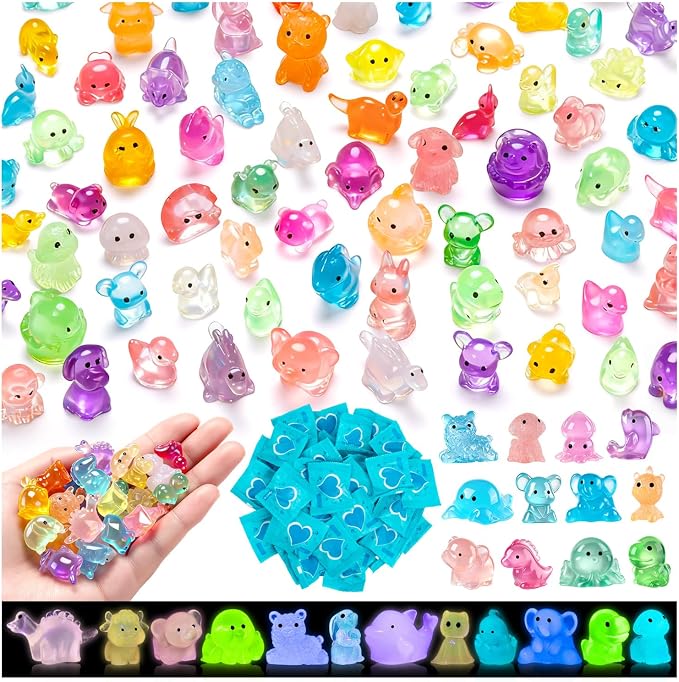 200Pcs Mini Glow in The Dark Resin Animal Blind Bags | DIY Ornaments, Micro Landscape Decor, Fairy Garden Decor, Dollhouse Accessories