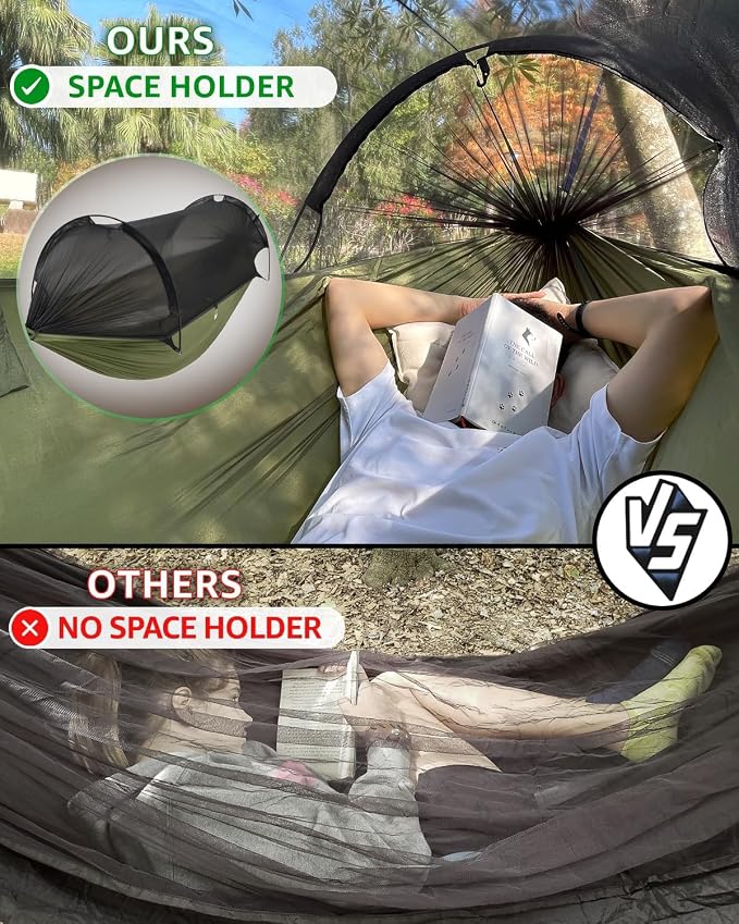 ADVOKAIR Camping Hammock with Mosquito Net and Rain Fly, Up to 500lbs, Ultralight and Portable Nylon Travel Hanging Hammock with Tree Straps, Perfect for Outside, Backpacking, Hiking and Backyard