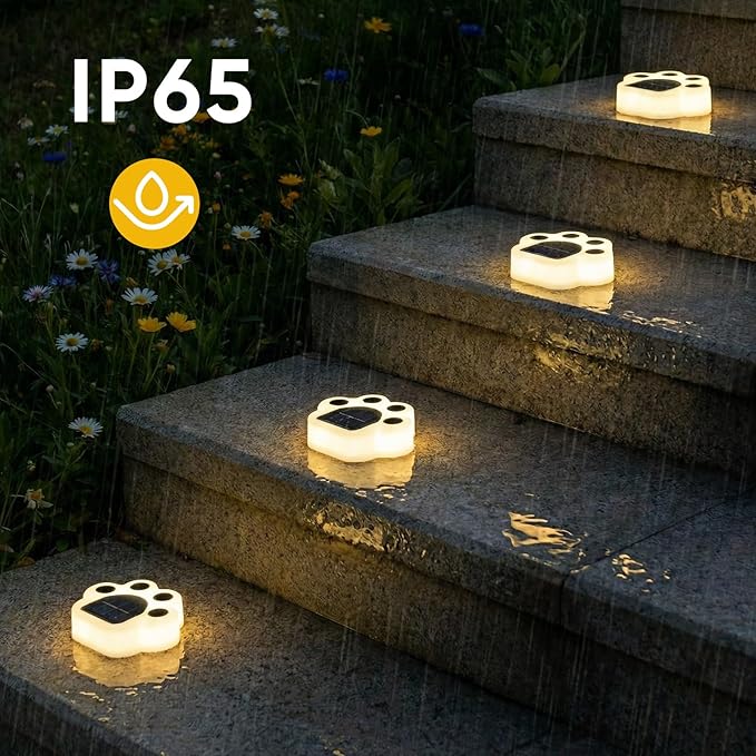 Solar Paw Print Lights 4 Pack, Outdoor Waterproof Solar Garden Lights, Lawn Patio Pathway Decorative Lights, Pet Dog Lovers Gifts for Women Mom Mother's Day