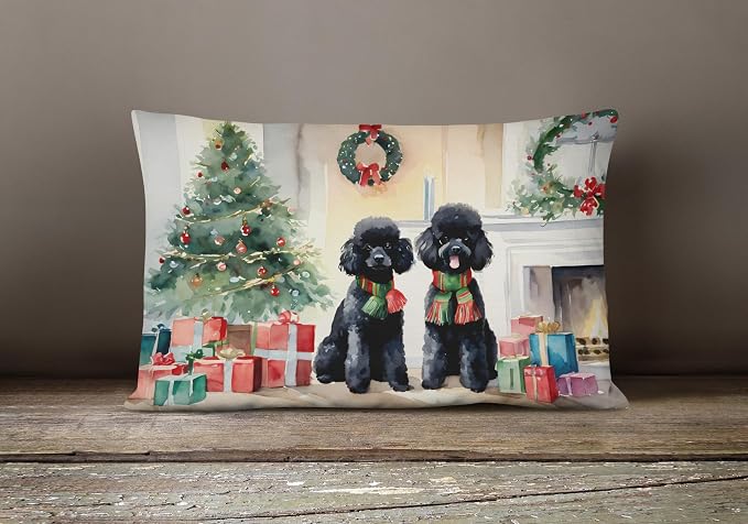 Caroline's Treasures DAC2725PW1216 Poodle Cozy Christmas Throw Pillow Machine Washable, Indoor Outdoor Decorative Pillow for Couch, Bed or Patio, 12HX16W