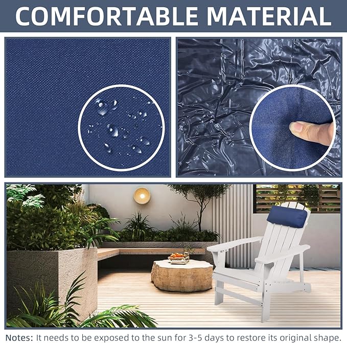 Headrest Pillow for Patio Chaise Lounge Chair, Outdoor Chaise Pillows with Adjustable Elastic Stripe Head Resting Pillows for Recliner Office Chair, Dark Blue 2 Pack