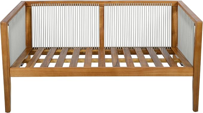 Christopher Knight Home Lalulu Outdoor Loveseat Sofa and Coffee Table Set, Acacia Wood Patio Furniture Set with Cushion, Solid Wood Outdoor Conversation Set, Teak+Beige
