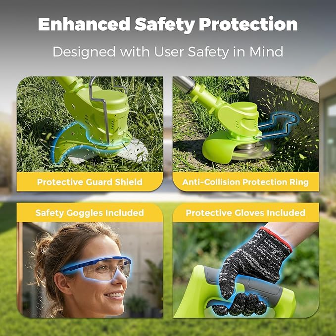 21V Lightweight Electric Weed Eater: All-in-One Cordless String Trimmer Brush Cutter with 2Pack 2.0ah Battery Powered Weed Wacker Set for Small Garden and Yard Lawn Edger Branches Tool for Homeowners