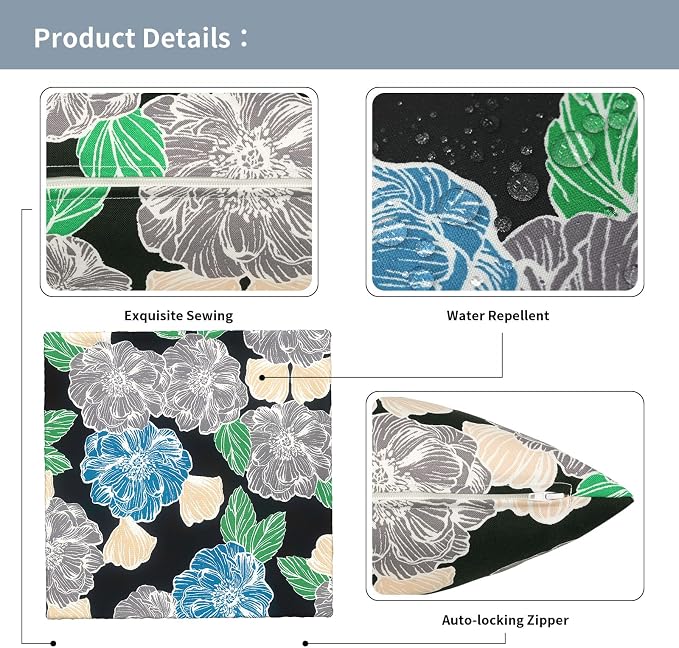 Outdoor Throw Pillow Covers 18x18 Inch, Decorative Pillow Covers for Patio Furniture, Peony Garden Modern Cushion Cases for Garden Couch Home Sofa, Pack of 2