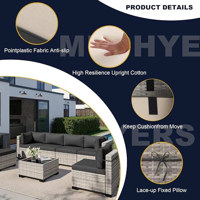 15-Piece Outdoor Patio Furniture Set with 55,000 BTU Fire Pit Table, PE Wicker Rattan Sectional Sofa Conversation Set - All-Weather Garden, Backyard Furniture, Dark Grey