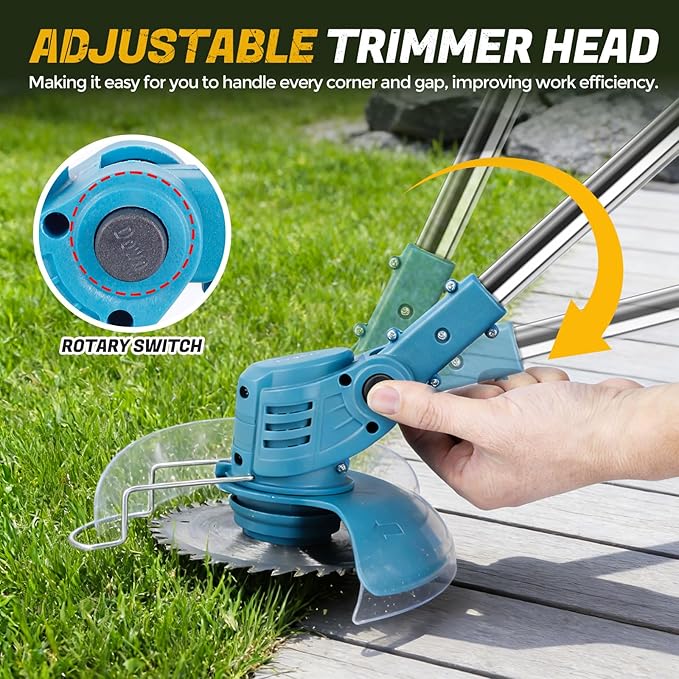 Electric Weed Wacker 21V 2×3.0Ah Battery Powered Weed Eater with Telescopic Pole, 90° Adjustable Head, Lightweight Cordless String Trimmer for Lawn Yard Trimming Outdoor Pruning Landscaping