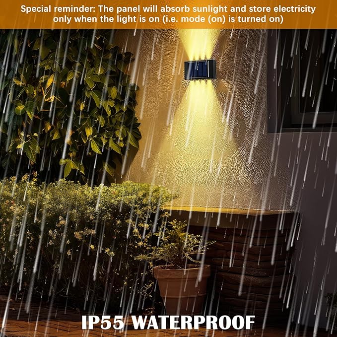 Rossesay 8 Pack Solar Wall Lights for Outside 3000K Warm Solar Fence Lights Up and Down Autumn LED Outdoor Decorative Waterproof Lamps Dusk to Dawn LED Lighting Wall Sconces for Outside Deck Garage