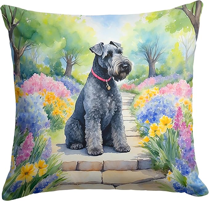 Caroline's Treasures Kerry Blue Terrier Spring Path Throw Pillow Machine Washable, Indoor Outdoor Decorative Pillow for Couch, Bed or Patio, 14Hx14W