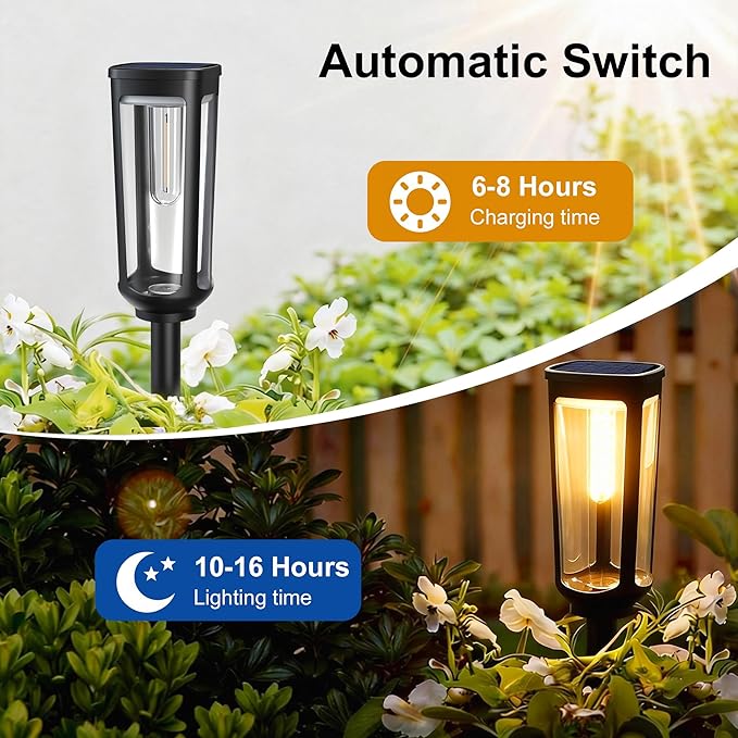 Solar Pathway Lights Outdoor,8 Pack Warm Garden Lights Solar Powered Waterproof IP65,Auto On/Off Outdoor Light for Lawn Patio Walkway Driveway Decor Landscape Lighting
