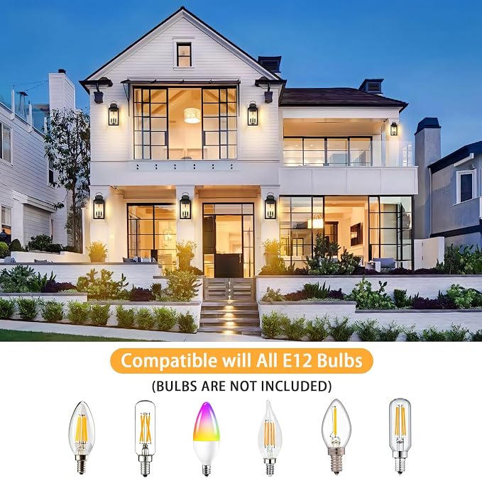 20" Extra Large Outdoor Wall Light, Black Exterior Lighting Fixtures | Waterproof Wall Mount Porch Lantern with 3-Light, Modern Outside Wall Sconce Garage Coach Light with Clear Glass, 1 Pack