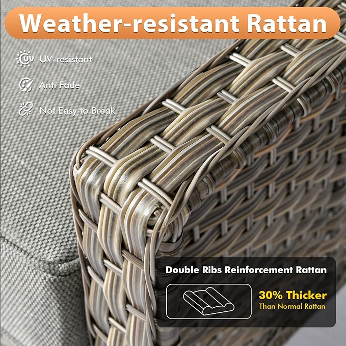 Outdoor Patio Furniture Sets, 5 PCS Patio Conversation Set Outside Rattan Sofa with 54 in Fire Pit Table Comfy Cushions Fit Backyard Porch Garden Poolside Balcony,Dark Grey