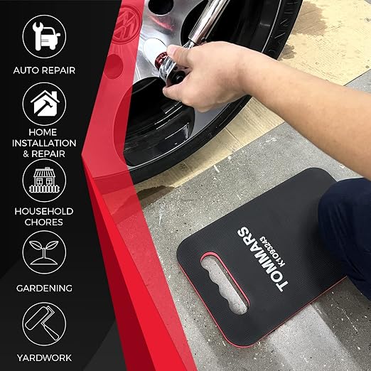 TOMMARS 0.9 Inch Thick Mechanic Kneeling Pad, 15.55 x 9.25 Inches | High-Density PE Foam Knee Cushion with Double-Sided Nonslip Surface and Carry Handle for Gardening, Yard Work and Repairs