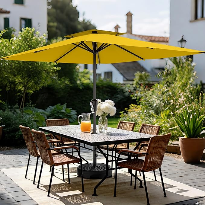 AreShark 8'x10' 2 Tiers Rectangular Patio Umbrella - Outdoor Umbrella Waterproof UV Protection, Market Table Umbrella w/Crank for Pool, Backyard, Deck(Yellow)