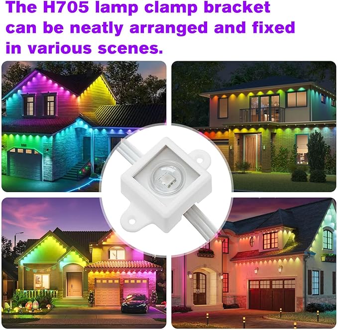 40 Pcs Light Clips for Govee Outdoor Lights (Non-Pro Version), Light Track System Mounting Brackets Compatible with Govee Permanent Outdoor Light Model H705, Lights Mounts with Screws - White