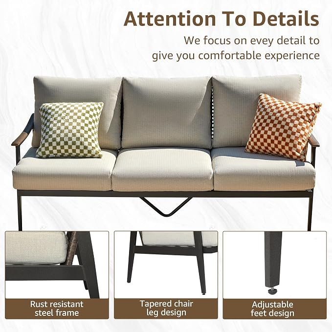 NATURAL EXPRESSIONS 8 Pieces Patio Furniture Set, Outdoor Furniture Sofa Sectional Modern Metal Patio Conversation Set with High Back Wicker Backrest & Loveseat for Balcony, Backyard, Deck, Porch