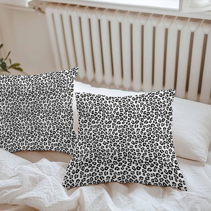 Vandarllin Outdoor Throw Pillows Covers 20x20 inch Set of 2 Waterproof Black Leopard Print Decorative Zippered Cushion Covers for Patio Furniture, Luxury Animal Fur Pattern Lumbar Pillowcases