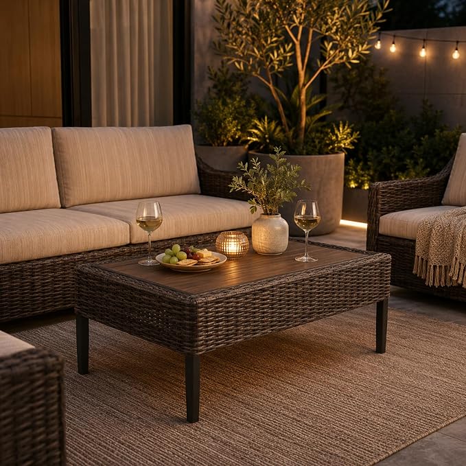 Wicker Patio Conversation Set, Outdoor Patio Furniture Set with Deep Seating, Wide Armrests & Thick Cushions, All-Weather Outdoor Furniture Set for Patio, Porch, Deck & Backyard