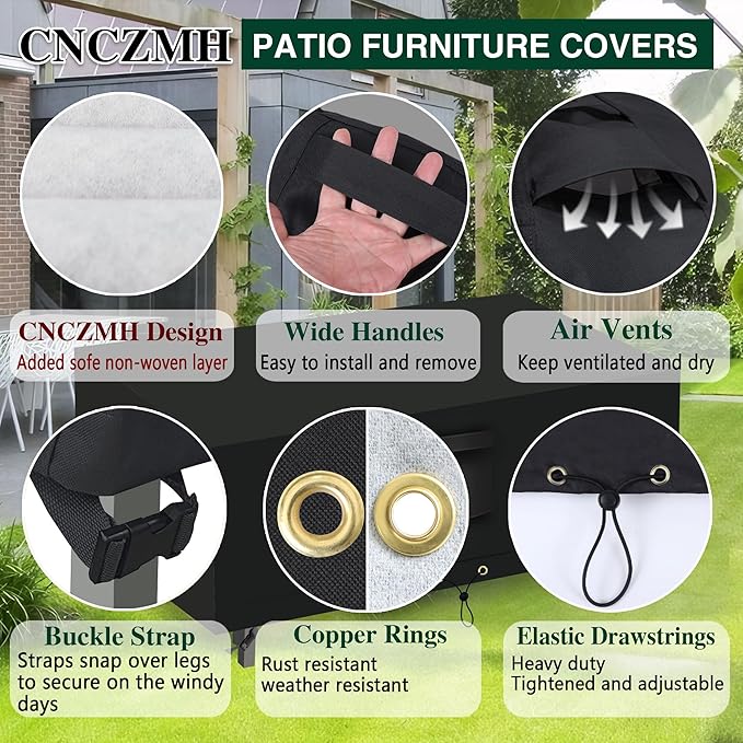 Heavy Duty Patio Furniture Covers Waterproof, 600D Outdoor Furniture Cover Waterproof for Sectional Sofa Couch, Outdoor Dining Table and Chair Set Covers 42''L x 24''W x 18''H, Black
