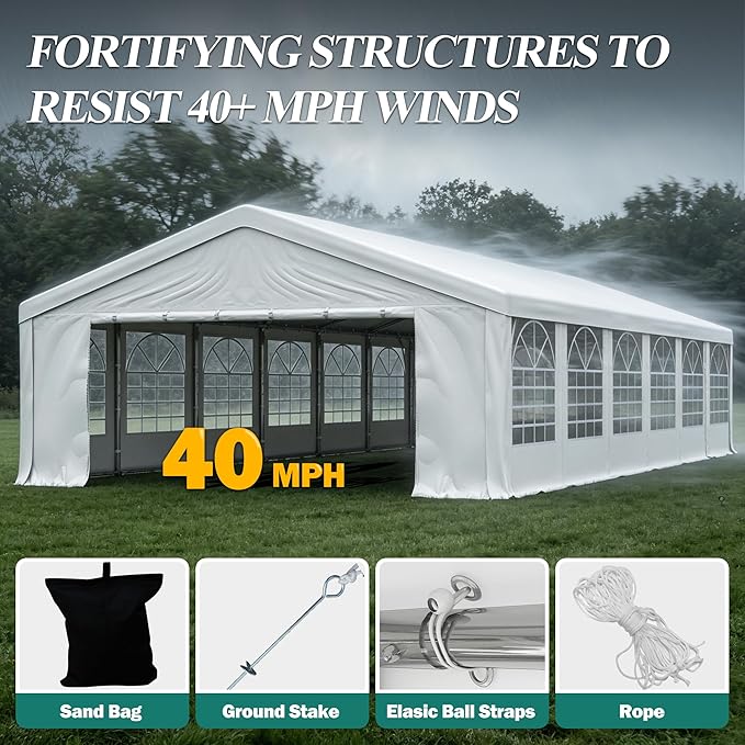 GARTOO 20' x 40' Canopy Party Tent - Heavy Duty Outdoor Wedding Gazebo with 4 Sand Bags, Event Shelter Canopy for Outdoor Event, Wedding, Birthday Party