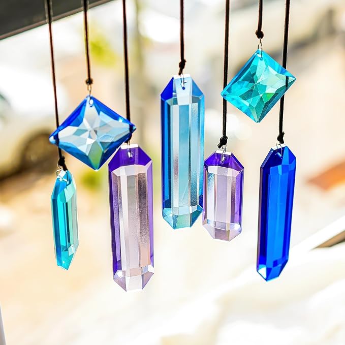 Crystal Prisms Suncatcher for Window Hanging, 7PCS Blue Dreams Sun Catcher | Gift For Mom Women Rainbow Maker Sun Catcher Indoor Window Home Garden Christmas Tree Decor