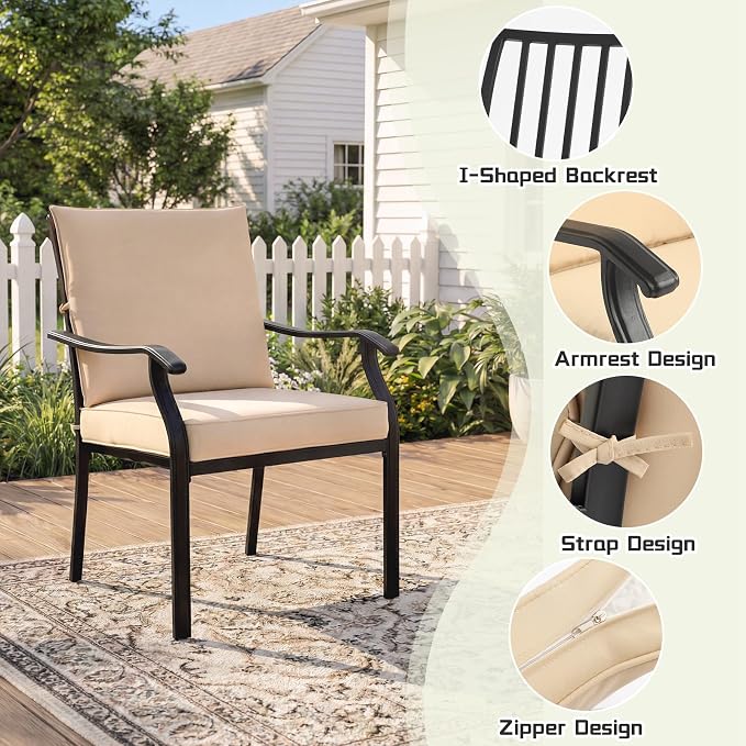 7 Piece Outdoor Patio Dining Set, 62’’ Rectangular Metal Dining Table with Umbrella Hole & 6pcs Outdoor Metal Dining Chairs, Outdoor Furniture Dining Set for Patio, Balcony, Lawn, Garden, Backyard