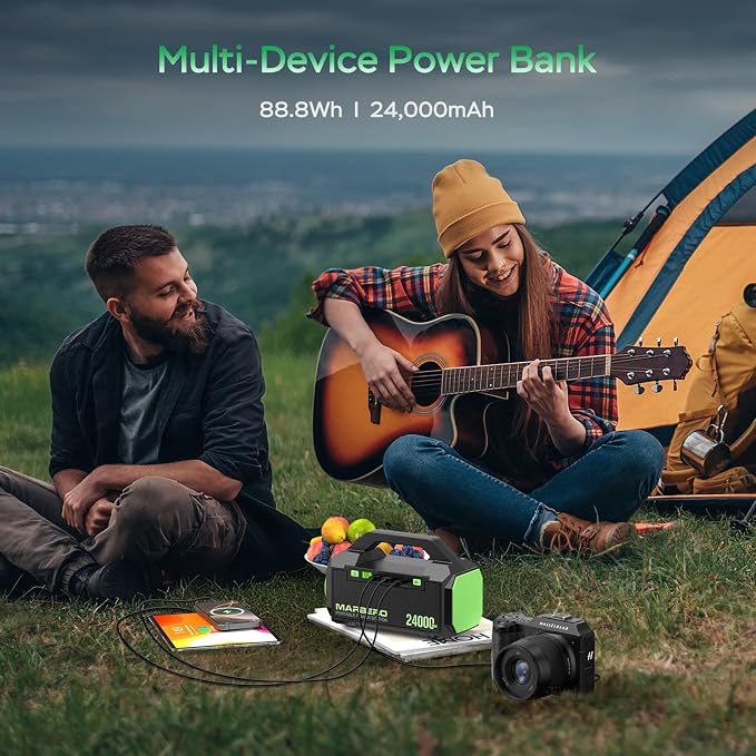 MARBERO Portable Charger Power Bank 24,000mAh Portable Power Station 88.8Wh Solar Generator 60W Power Bank with USB QC3.0/PD3.0 Output for Camping Emergency Travel Fishing Outdoor Exploration
