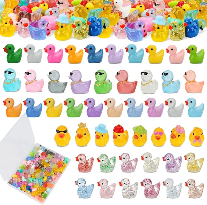 80 Pcs Mini Resin Ducks for Decorations, Tiny Duck Animals Figures to Hide | Plastic Glitter Little Ducks Glow in The Dark for Fairy Garden Dollhouse Miniature Landscape Fish Tank Aquarium Home Decor