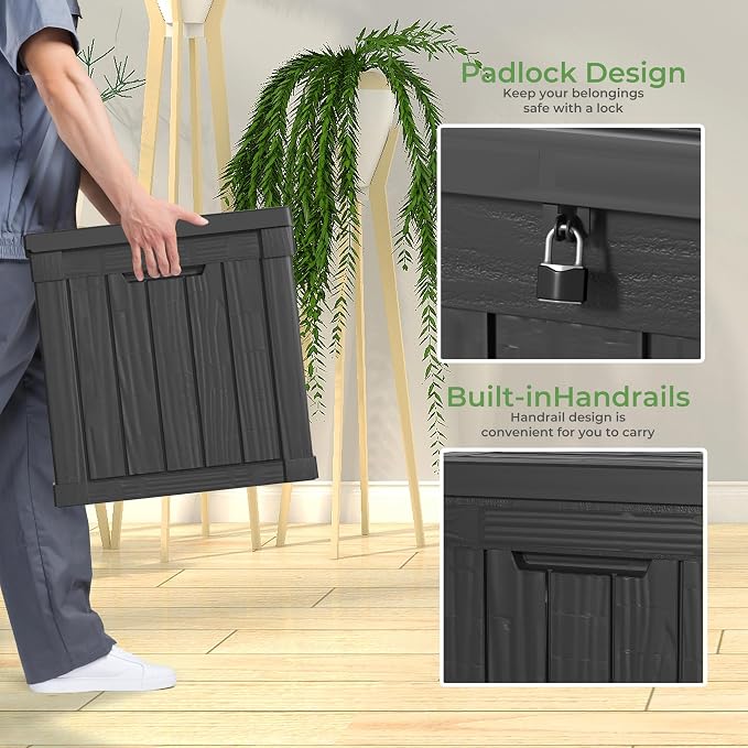 50 Gallon Waterproof Outdoor Storage Box,Resin Deck Box,Lockable Outside Storage Box Container for Patio Furniure,Garden,Tools (50 Gallon,Black)