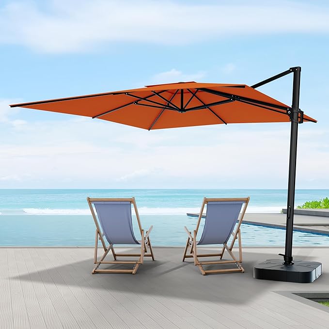 Midtown Umbrellas 9 x 9 Ft Outdoor Cantilever Patio Umbrella w/Sunbrella Canvas Tuscan Fabric - Tilt 360° Offset Patio Umbrella, Deck Patio Umbrella, Backyard Umbrella & Garden Umbrella - Black Frame