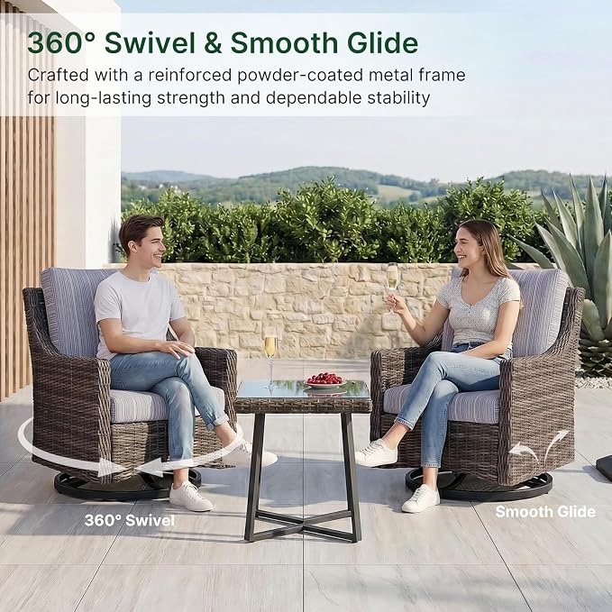 Wicker Patio Conversation Set, Outdoor Patio Furniture Set with Deep Seating, Wide Armrests & Thick Cushions, All-Weather Outdoor Furniture Set for Patio, Porch, Deck & Backyard