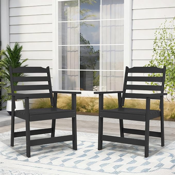 FUNBERRY Outdoor Dining Chairs Set of 2, HDPE Patio Chairs for Outside | Wood-Grain, HDPE All Weather, No Rot or Rust or Crack, UV Fade Shield, 330LBS Weight Capacity, Easy-Clean for Outside