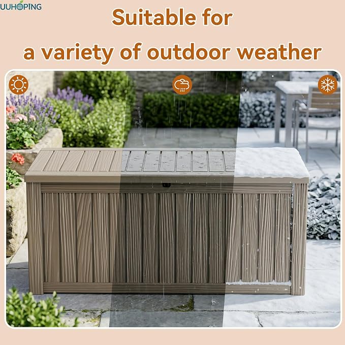 ROJIK Outdoor Storage Box – 150 Gallon Mobile Waterproof Resin Deck Box, Lockable Storage for Patio Cushions, Garden Tools, Pool Accessories – UV-Resistant Storage Bench for Backyard & Deck(Grey)