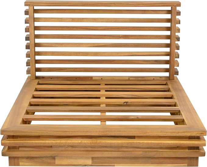 Christopher Knight Home Oversized Outdoor 2 Piece Chat Set Acacia Wood Patio Club Chair and Side Table Natural Finish Water Repellent Cushions Deep Seat Patio Furniture Set Beige