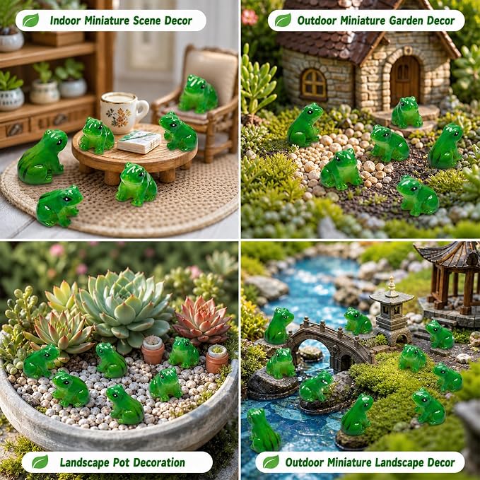 Exasinine 30 Pcs Resin Mini Frogs Green Frog Miniature Figurines Animals Model Fairy Garden Miniature Moss Landscape DIY Terrarium Crafts Ornament Accessories for Home Décor(A) | 50 Small Frog Figurines for Home Decor, Terrarium, Miniature Landscape, S...