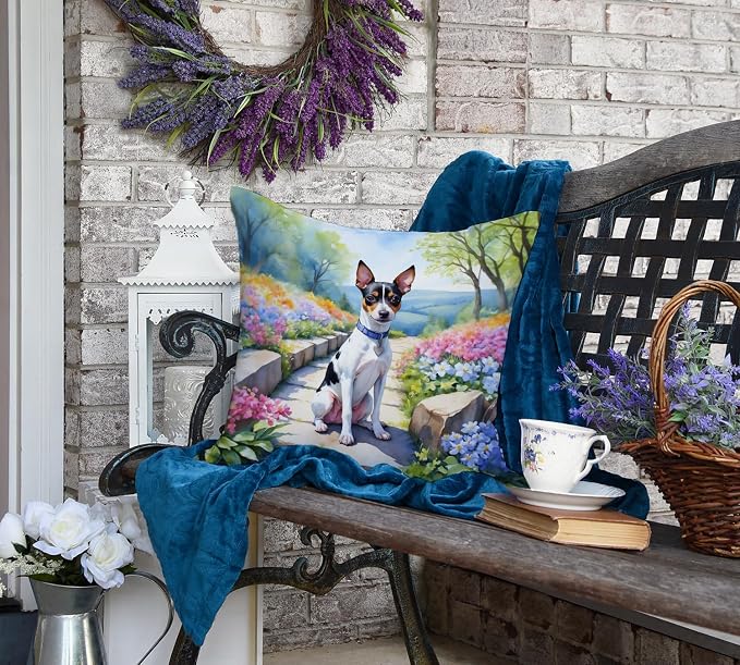 Caroline's Treasures Rat Terrier Spring Path Throw Pillow Machine Washable, Indoor Outdoor Decorative Pillow for Couch, Bed or Patio, 18Hx18W