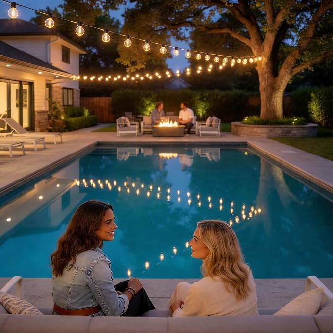 RTTY Outdoor String Lights LED Waterproof 100 FT, Patio Light for Outside | Commercial Grade Lighting, Shatterproof Connectable Hanging Lighting for Cafe, Bistro, Backyard, Balcony, Dimmable, 2700k