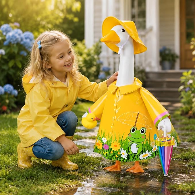 GJL Raincoat Porch Goose Outfits Fit 23 Inch Plastic Cement Goose Statue, Lawn Goose Clothes Set with Umbrella and Hat for Spring Summer Outdoor Yard Garden Decor