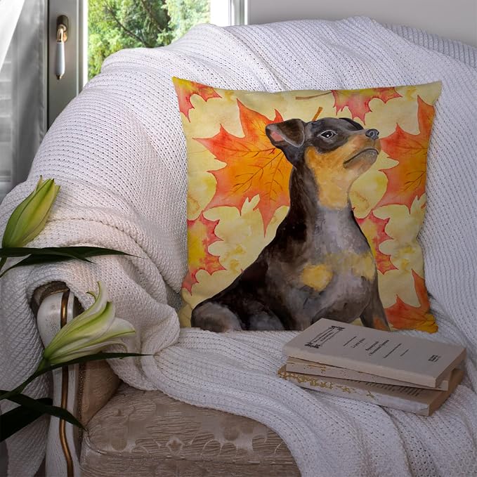 Caroline's Treasures BB9985PW1414 Miniature Pinscher #2 Fall Fabric Decorative Pillow, Yellow Machine Washable, Indoor Outdoor Decorative Pillow for Couch, Bed or Patio, 14Hx14W