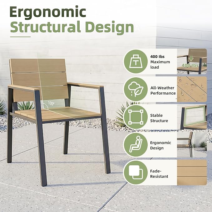 Outdoor Table and Chairs for 4 Aluminum Patio Dining Set with Umbrella Hole | All Weather,HDPS Material,Oversized,5 Piece,for Backyard,Rot-Fade-Crack Proof,Maintenance-Free,Sturdy,Heavy-Duty,Chocolate