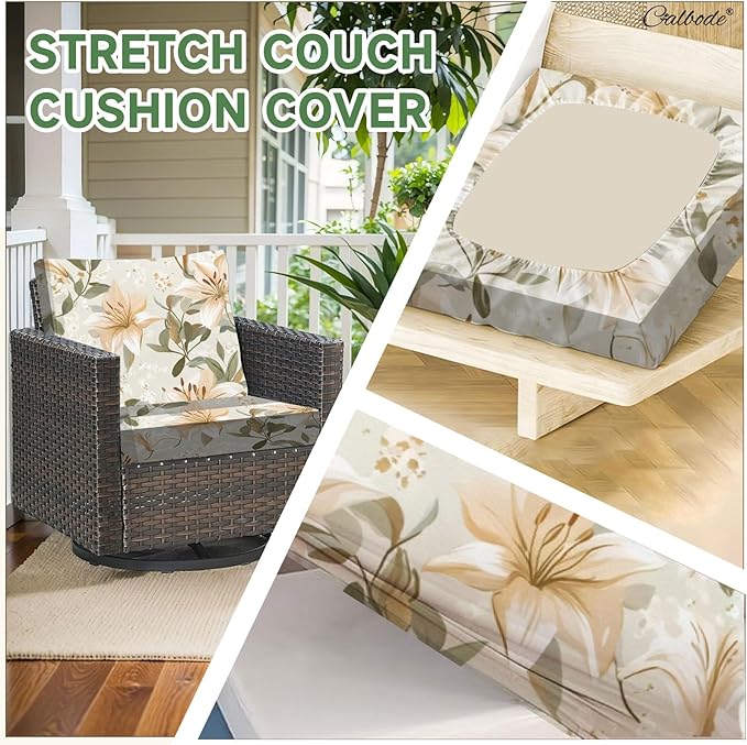 CALBODE 14 Pcs Stretch Outdoor Seat Cushion Covers, Washable Chair Seat Cover for Patio Furniture Cushions Soft Indoor and Outdoor Couch Cover Replacement (Lily, Cover Only)