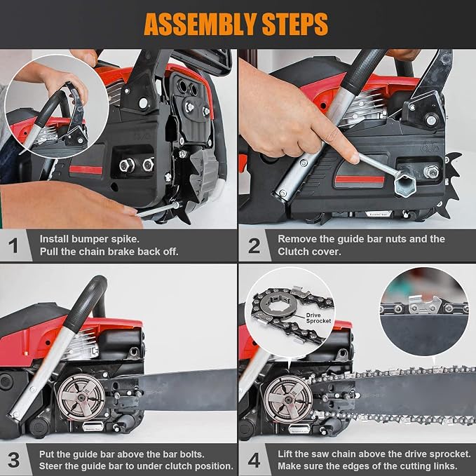 Gas Chainsaw, 20 Inches 58 Cubic Centimeter High Working Efficiency Gas-powered Handheld Chain Saw Chainsaw for Forest Cutting Trees, Wood, Garden and Farm Use (Red)