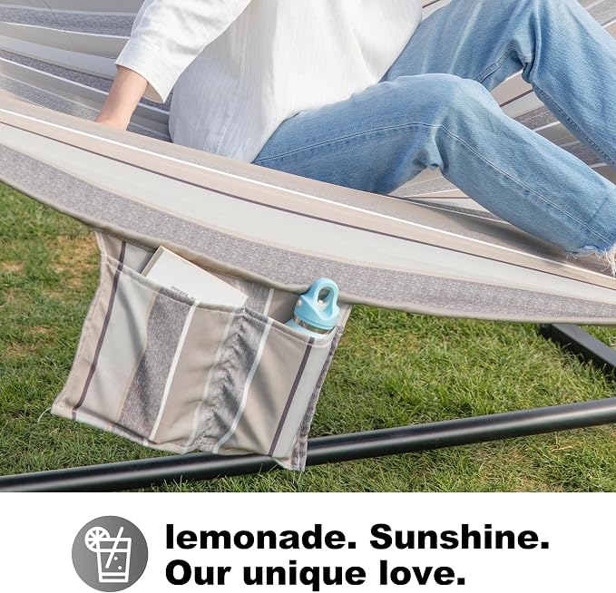 GAFETE 2 Person Hammock with Stand for Outside, Heavy Duty Steel Stand, 55inch Double Hammocks, Large Removable Pillow, Storage Bags, Max 475 lbs Capacity (Peace Dove)