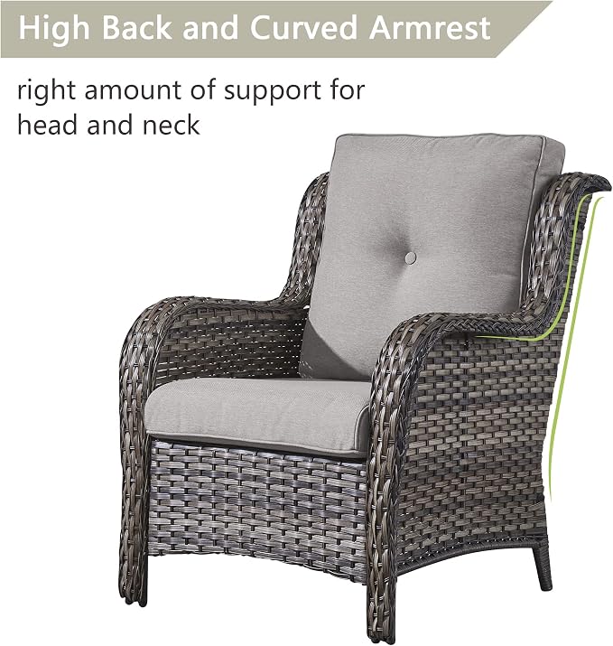 Rilyson Patio Bistro Set Wicker Chairs - 3 Piece Outdoor Rattan Conversation Set with 2 Armrest Chair and 1 Side Table for Proch Deck Garden Backyard Balcony(Mixed Grey/Grey)