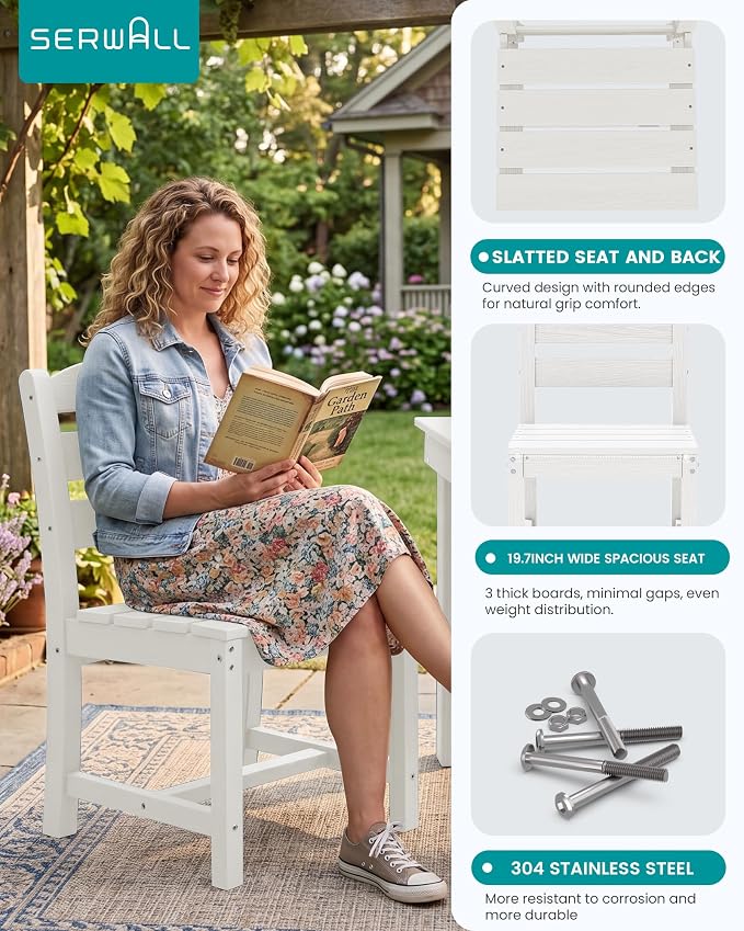 SERWALL HDPE Outdoor Dining Table and Chairs Set for 6 | with Armless Chair Seat